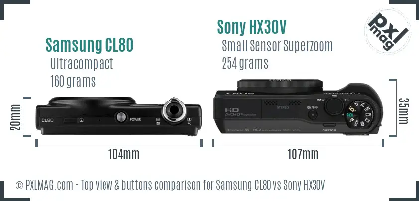Samsung CL80 vs Sony HX30V top view buttons comparison