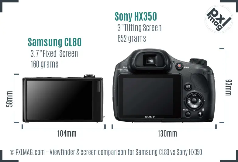 Samsung CL80 vs Sony HX350 Screen and Viewfinder comparison