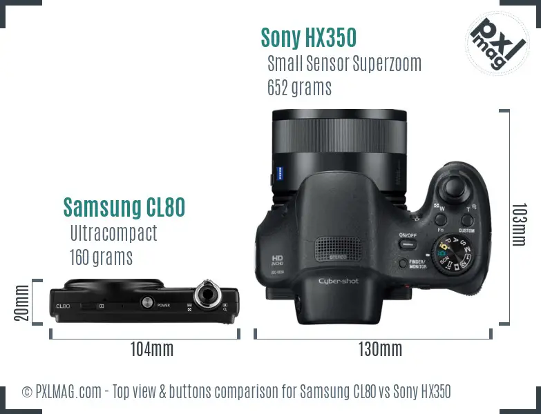 Samsung CL80 vs Sony HX350 top view buttons comparison Samsung CL80 vs Sony HX350 top view buttons comparison
