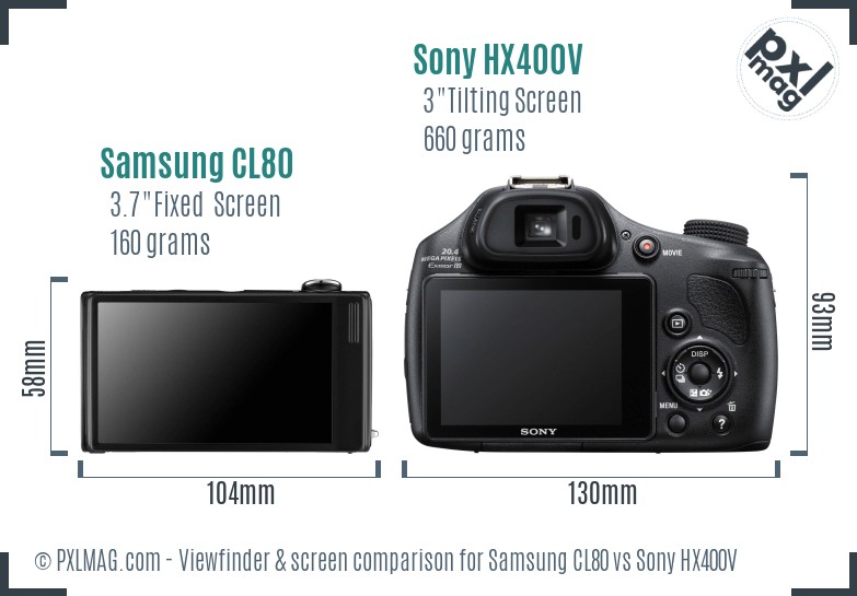 Samsung CL80 vs Sony HX400V Screen and Viewfinder comparison