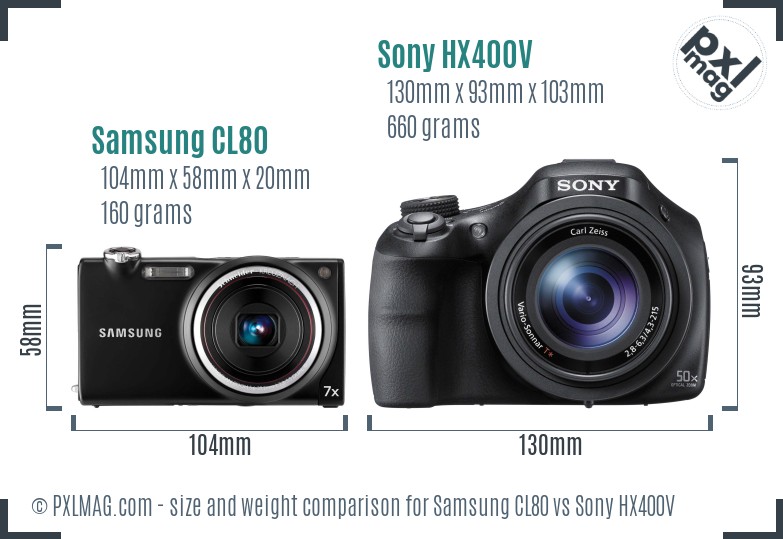 Samsung CL80 vs Sony HX400V size comparison