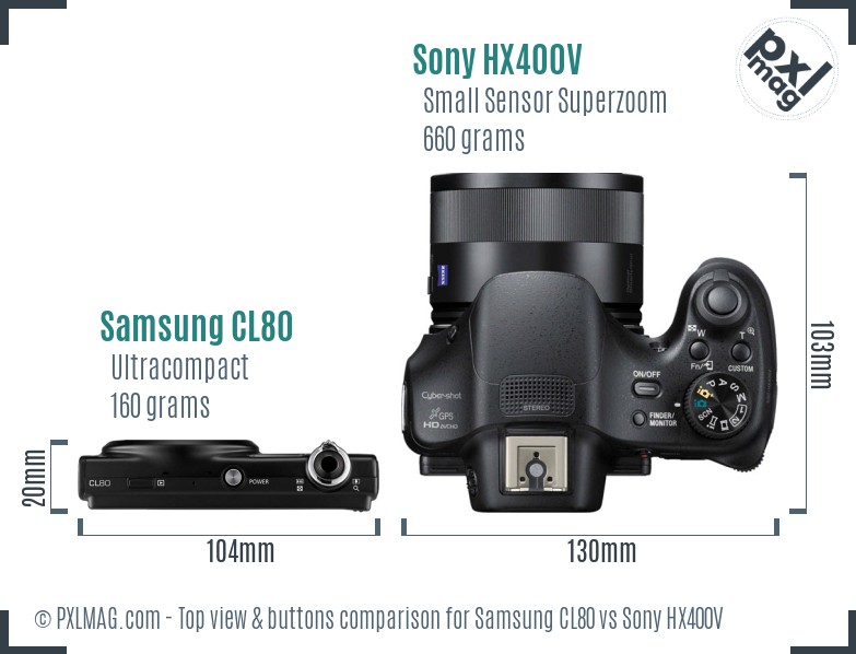 Samsung CL80 vs Sony HX400V top view buttons comparison