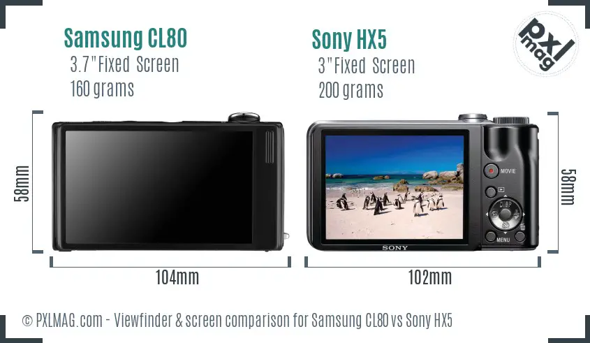 Samsung CL80 vs Sony HX5 Screen and Viewfinder comparison