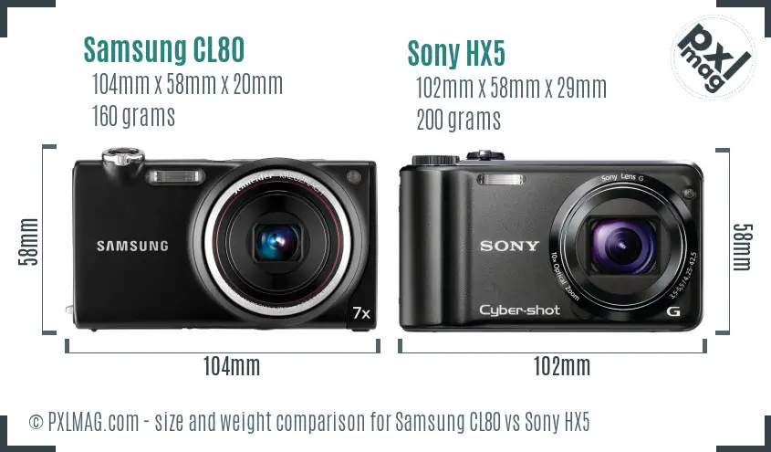 Samsung CL80 vs Sony HX5 size comparison