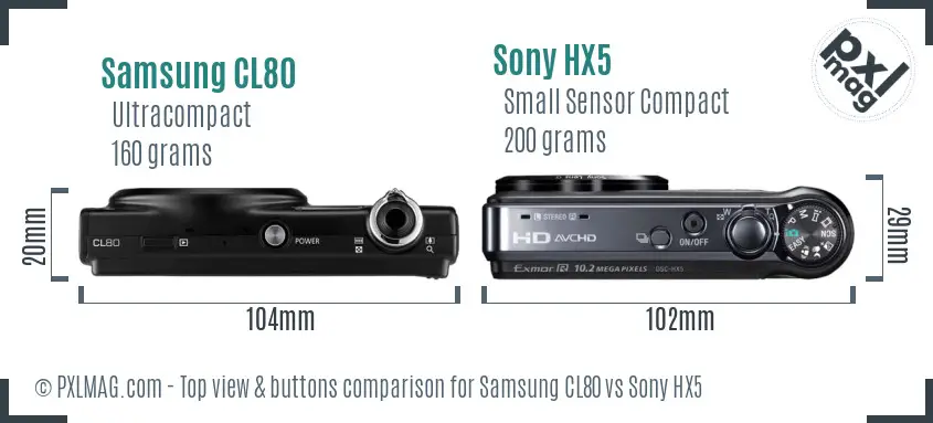 Samsung CL80 vs Sony HX5 top view buttons comparison