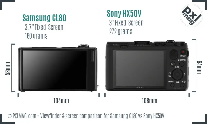 Samsung CL80 vs Sony HX50V Screen and Viewfinder comparison