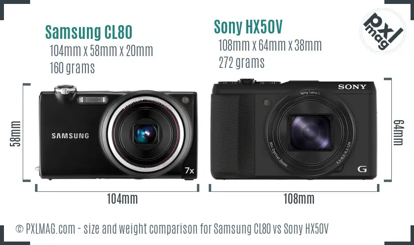 Samsung CL80 vs Sony HX50V size comparison