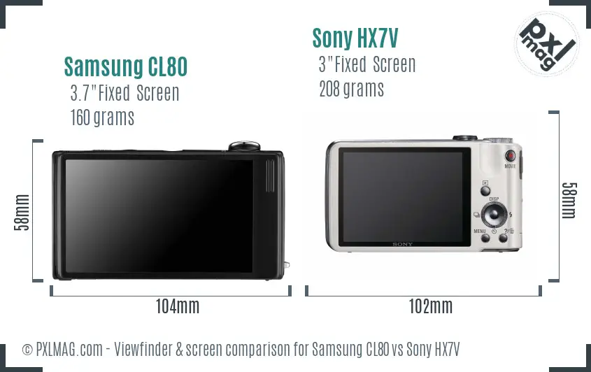Samsung CL80 vs Sony HX7V Screen and Viewfinder comparison