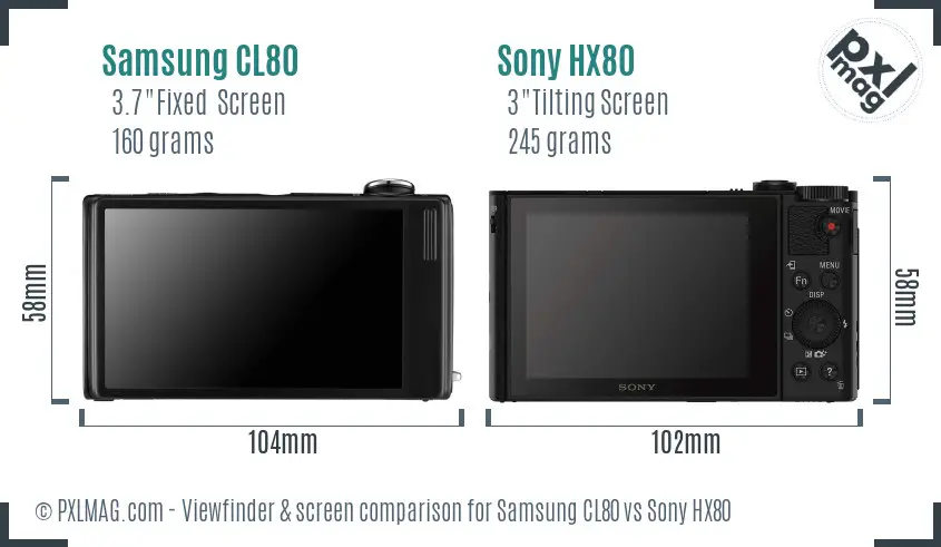 Samsung CL80 vs Sony HX80 Screen and Viewfinder comparison