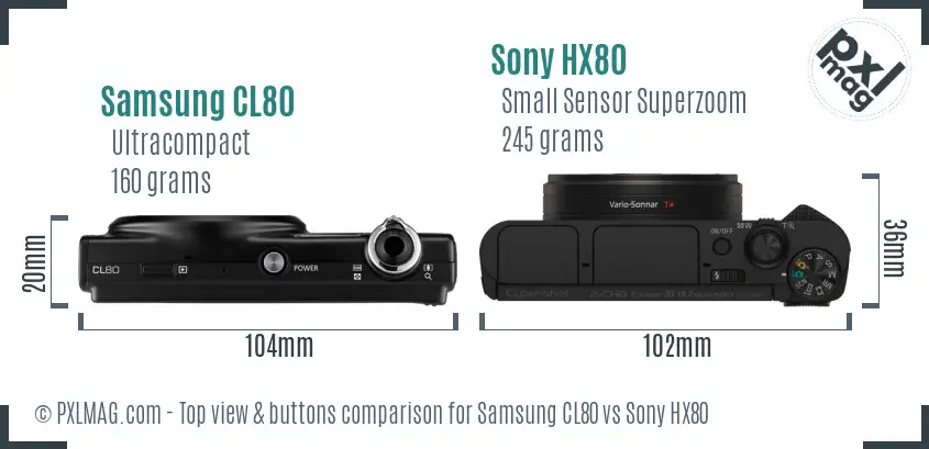 Samsung CL80 vs Sony HX80 top view buttons comparison