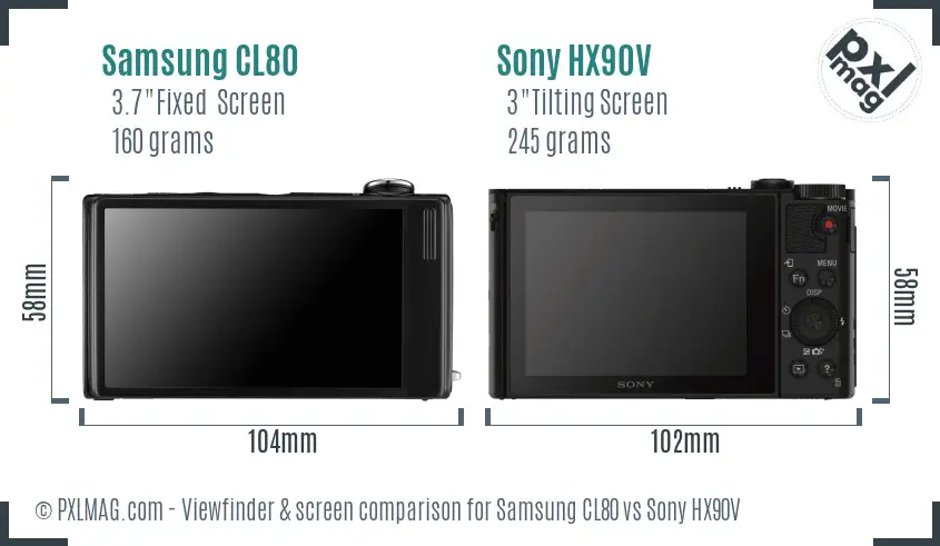 Samsung CL80 vs Sony HX90V Screen and Viewfinder comparison