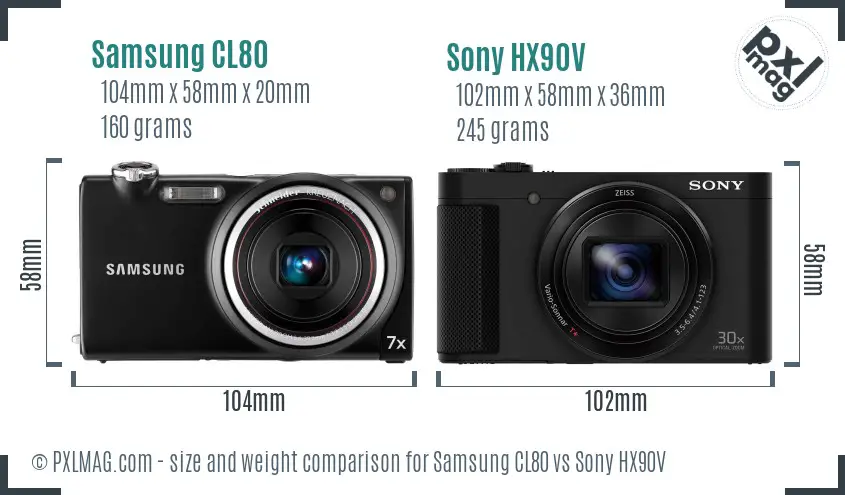 Samsung CL80 vs Sony HX90V size comparison