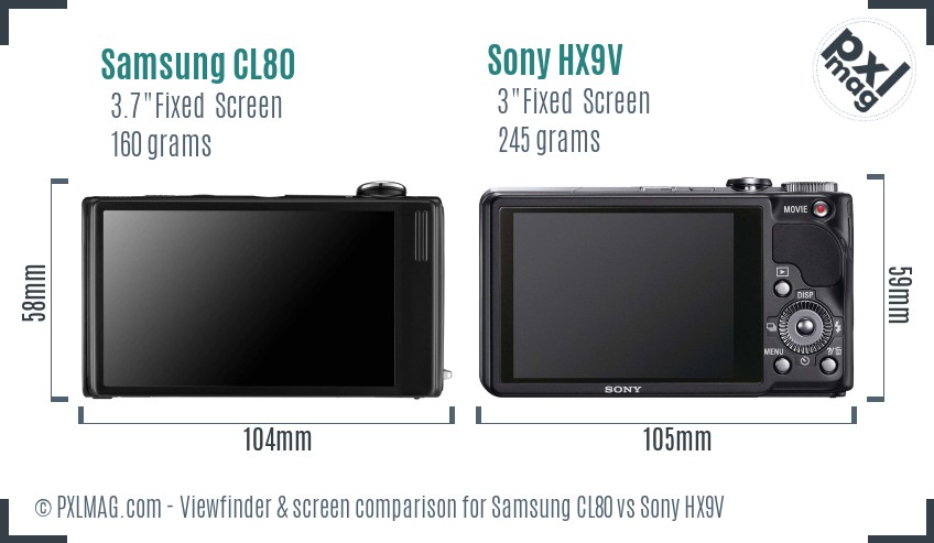 Samsung CL80 vs Sony HX9V Screen and Viewfinder comparison
