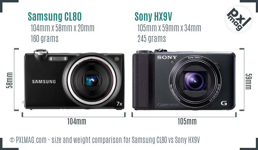 Samsung CL80 vs Sony HX9V size comparison