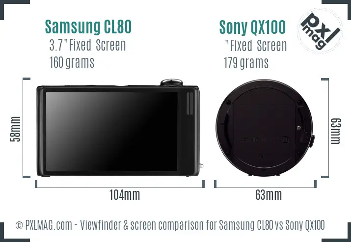Samsung CL80 vs Sony QX100 Screen and Viewfinder comparison