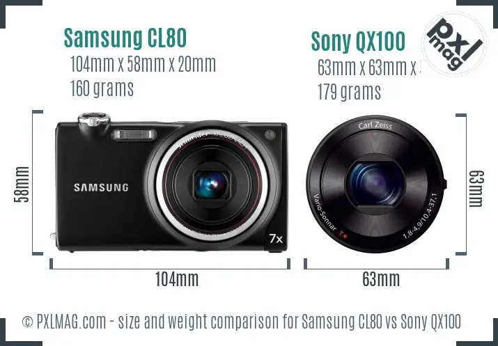 Samsung CL80 vs Sony QX100 size comparison