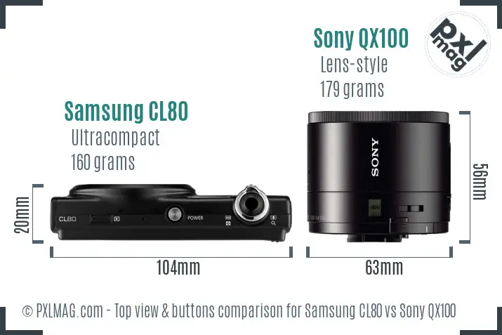 Samsung CL80 vs Sony QX100 top view buttons comparison