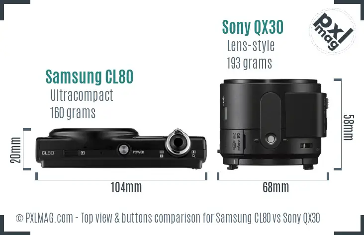 Samsung CL80 vs Sony QX30 top view buttons comparison Samsung CL80 vs Sony QX30 top view buttons comparison