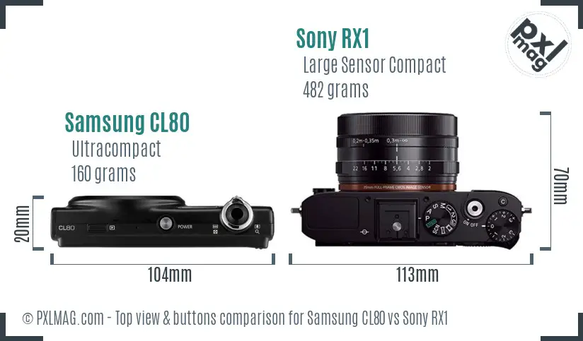 Samsung CL80 vs Sony RX1 top view buttons comparison