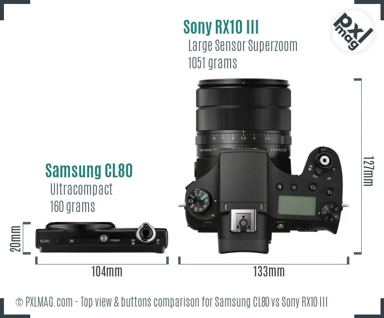 Samsung CL80 vs Sony RX10 III top view buttons comparison