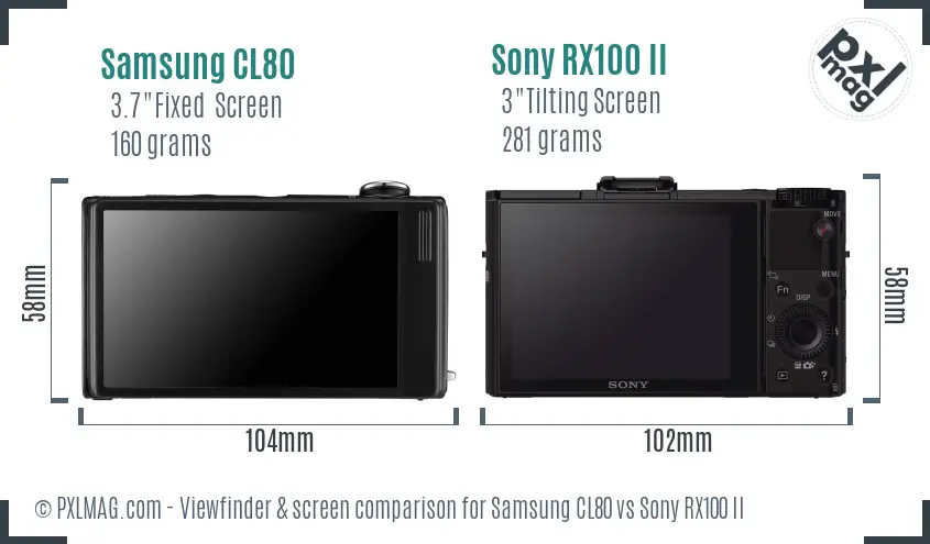 Samsung CL80 vs Sony RX100 II Screen and Viewfinder comparison