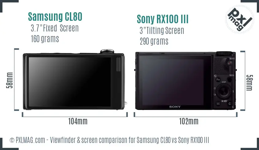 Samsung CL80 vs Sony RX100 III Screen and Viewfinder comparison