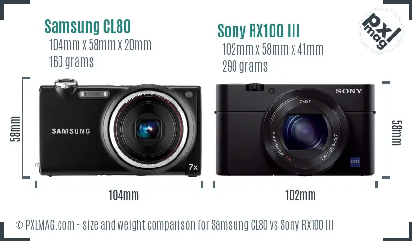 Samsung CL80 vs Sony RX100 III size comparison