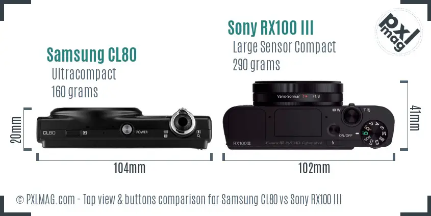 Samsung CL80 vs Sony RX100 III top view buttons comparison