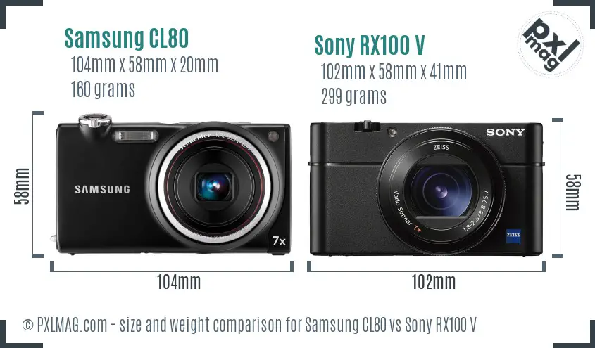 Samsung CL80 vs Sony RX100 V size comparison