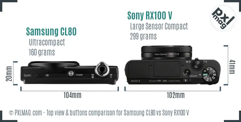 Samsung CL80 vs Sony RX100 V top view buttons comparison