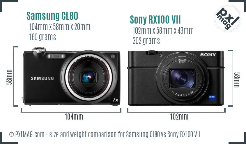 Samsung CL80 vs Sony RX100 VII size comparison
