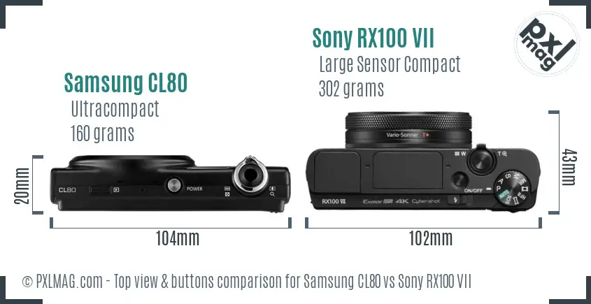 Samsung CL80 vs Sony RX100 VII top view buttons comparison