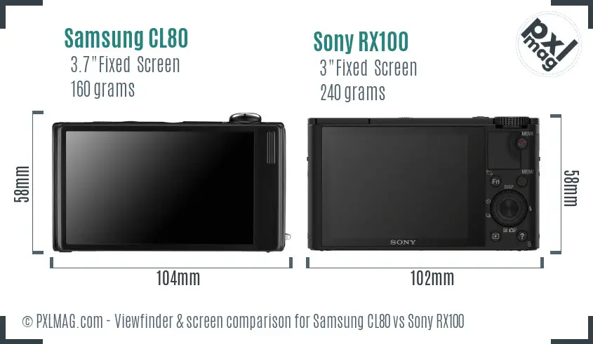 Samsung CL80 vs Sony RX100 Screen and Viewfinder comparison