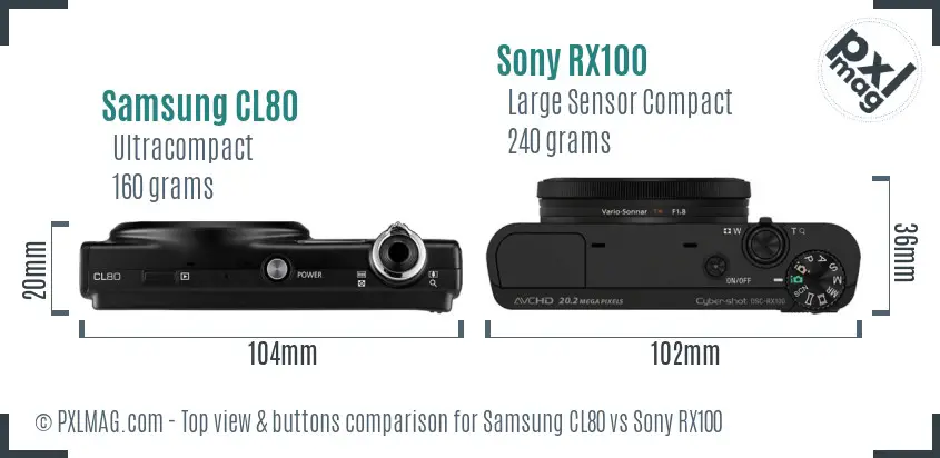 Samsung CL80 vs Sony RX100 top view buttons comparison