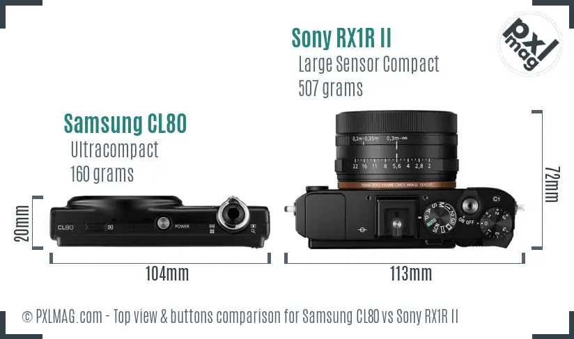 Samsung CL80 vs Sony RX1R II top view buttons comparison