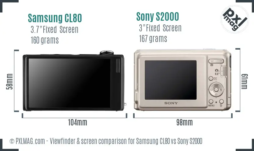 Samsung CL80 vs Sony S2000 Screen and Viewfinder comparison
