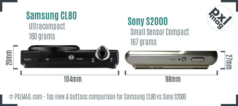 Samsung CL80 vs Sony S2000 top view buttons comparison