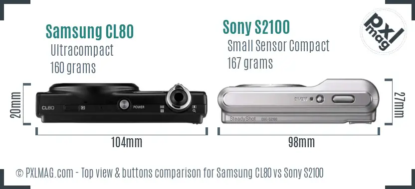 Samsung CL80 vs Sony S2100 top view buttons comparison