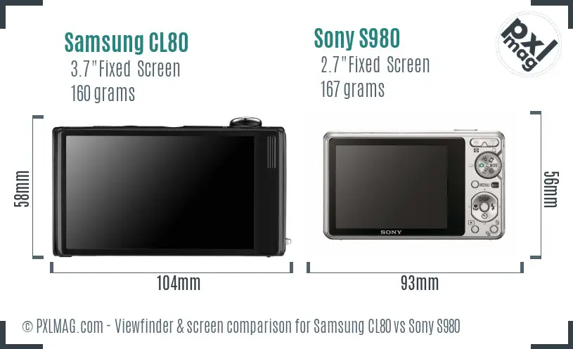 Samsung CL80 vs Sony S980 Screen and Viewfinder comparison
