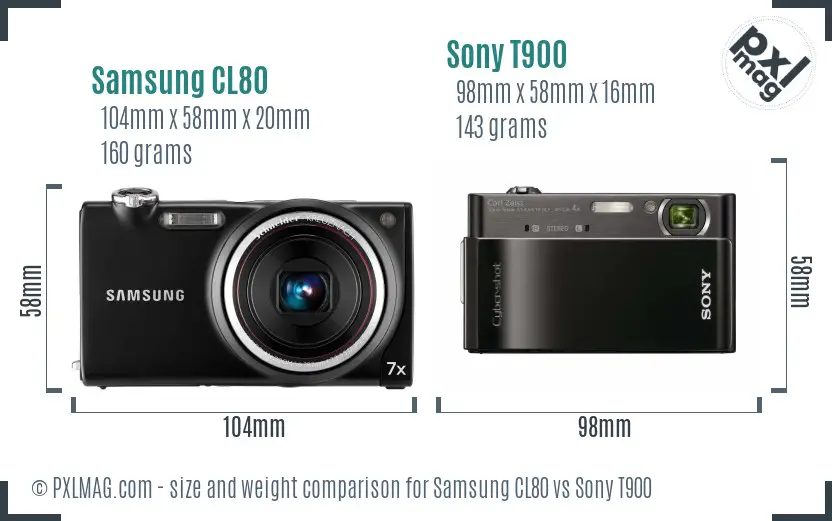 Samsung CL80 vs Sony T900 size comparison