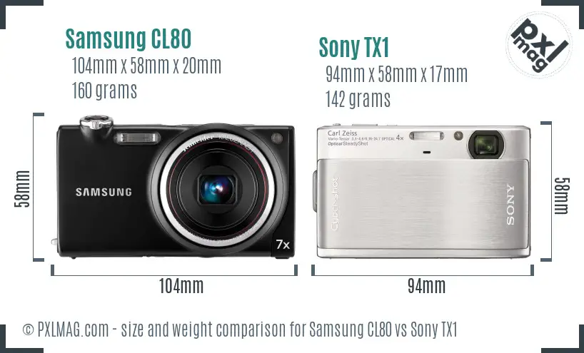 Samsung CL80 vs Sony TX1 size comparison