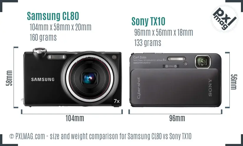 Samsung CL80 vs Sony TX10 size comparison