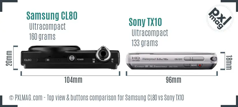 Samsung CL80 vs Sony TX10 top view buttons comparison