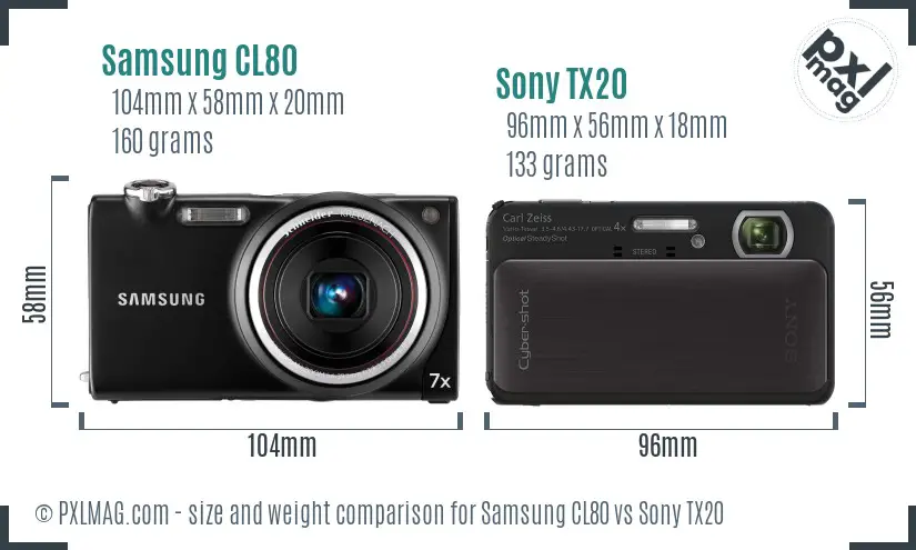 Samsung CL80 vs Sony TX20 size comparison