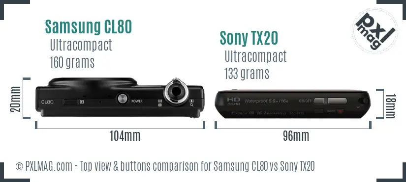 Samsung CL80 vs Sony TX20 top view buttons comparison