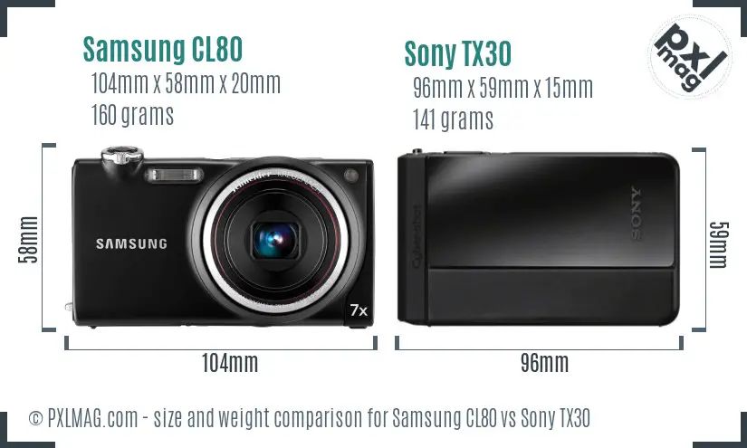 Samsung CL80 vs Sony TX30 size comparison