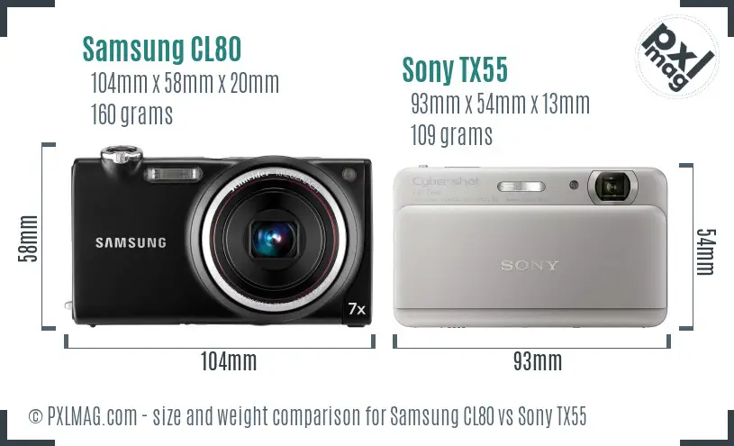 Samsung CL80 vs Sony TX55 size comparison