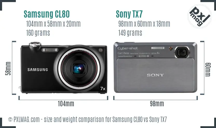 Samsung CL80 vs Sony TX7 size comparison