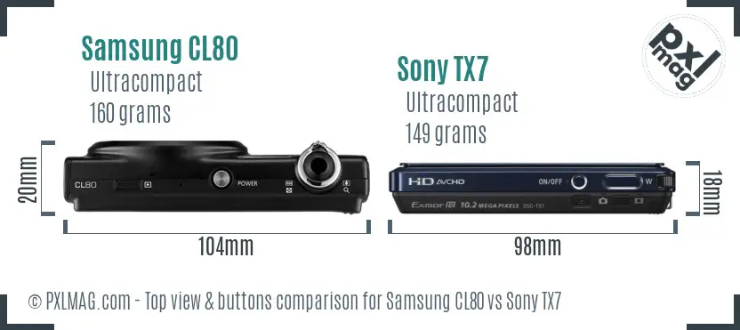 Samsung CL80 vs Sony TX7 top view buttons comparison
