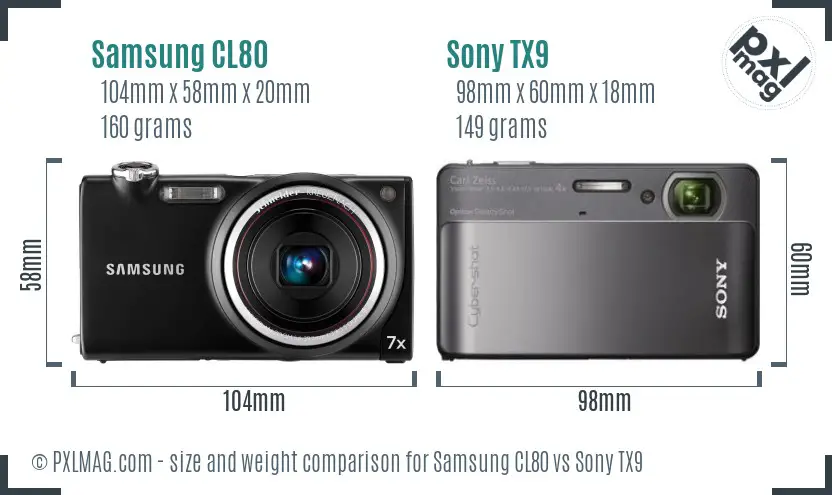 Samsung CL80 vs Sony TX9 size comparison